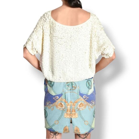 Vintage DKNY 1990s Cotton Paillette Sequined Crop Top in Ivory Size Medium - Picture 3 of 16